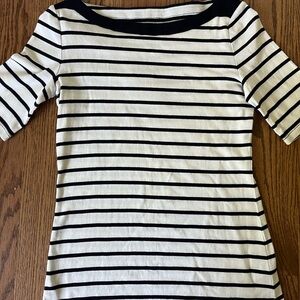Navy and white stripped boat neck shirt